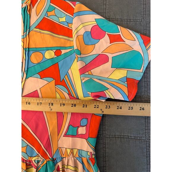 Women's Dress Summer Print Colorful Casual Pullover V-neck Dress L/XL - Picture 7 of 8